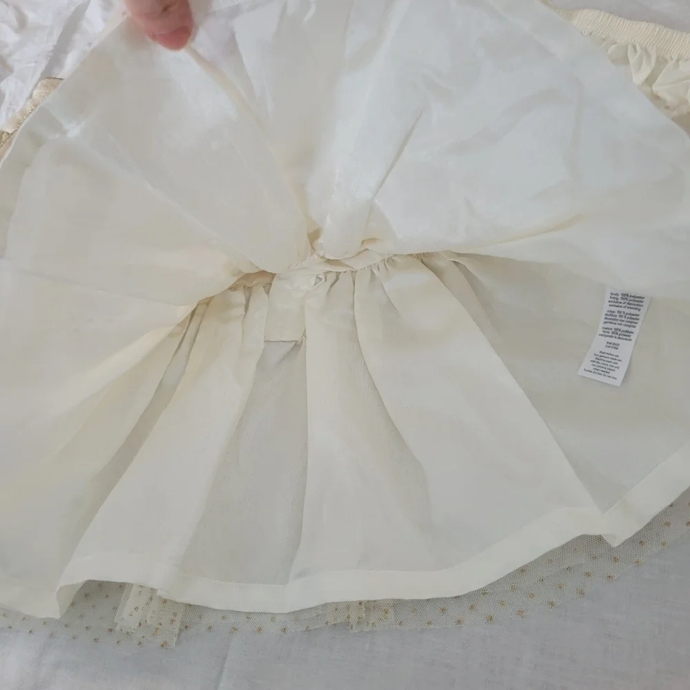 Just One You 3pc Ivory & glitter gold polkadot dress w/ gold cardigan 3m